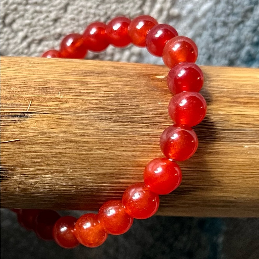 Red Agate Stretch Healing Bracelet. 6.8”-7.2”